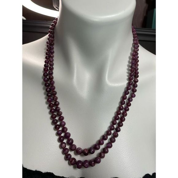 14KT Yellow Gold Dual Strand Natural Ruby Graduated Necklace 23” along